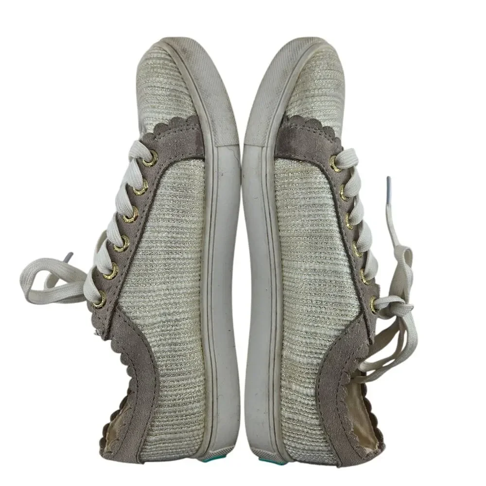 Jack Rogers Teagan Sneakers Womens 7 Low Top‎ Beige Cream Metallic Gold Tweed